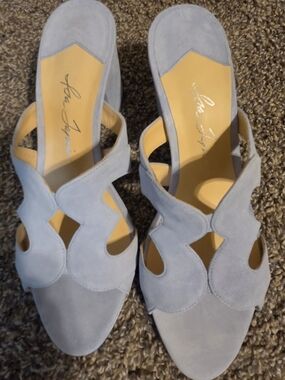 Isa Tapia Women's Suede Cutout Slide Heels - Light Slate Blue,new,8
